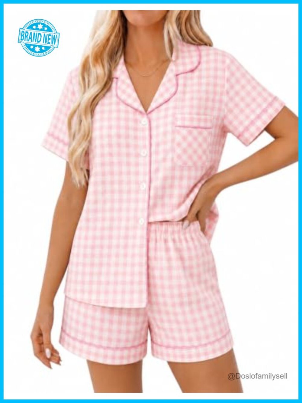 Women 2 Piece Pajama Set Short Sleeve Button Down Top Lounge Shorts Sleepwear